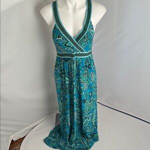 INC International Concepts multicolor teal black paisley empire waist maxi dress